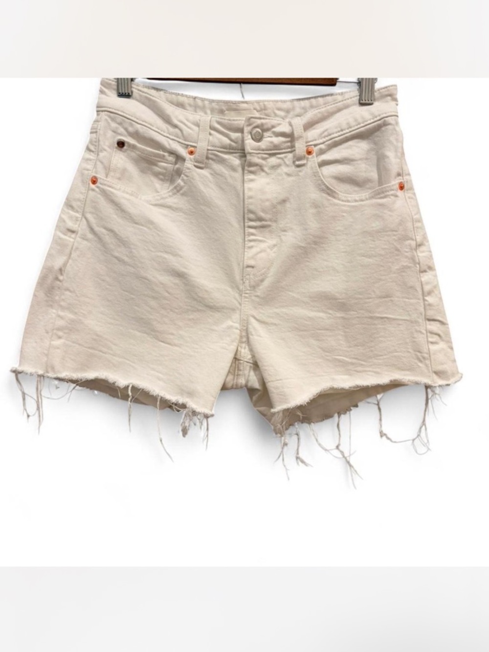 H&M White Denim Shorts | High Rise Raw Hem | Size 8
